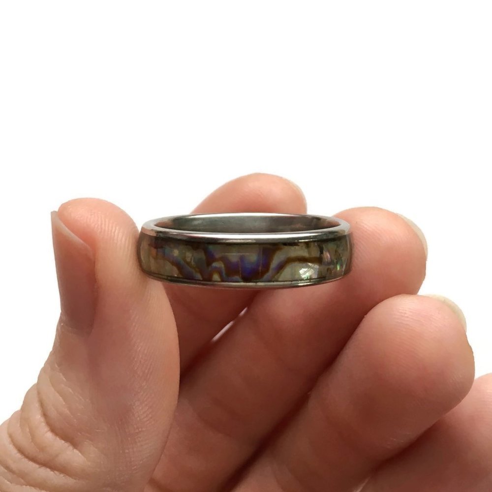 Pearlescent Abalone Stainless Steel Ring Size 11 1/2 Unisex